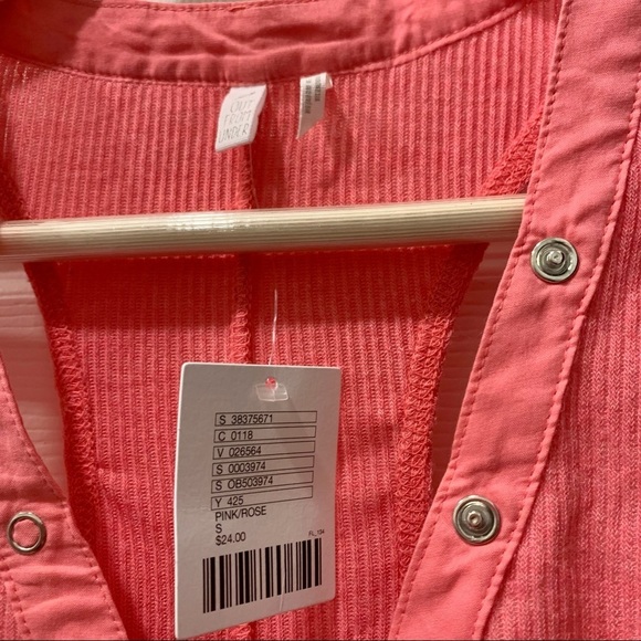 Urban Outfitters UO Rose Pink Ribbed Henley Button-Up Racerback Tank Top - Picture 5 of 6